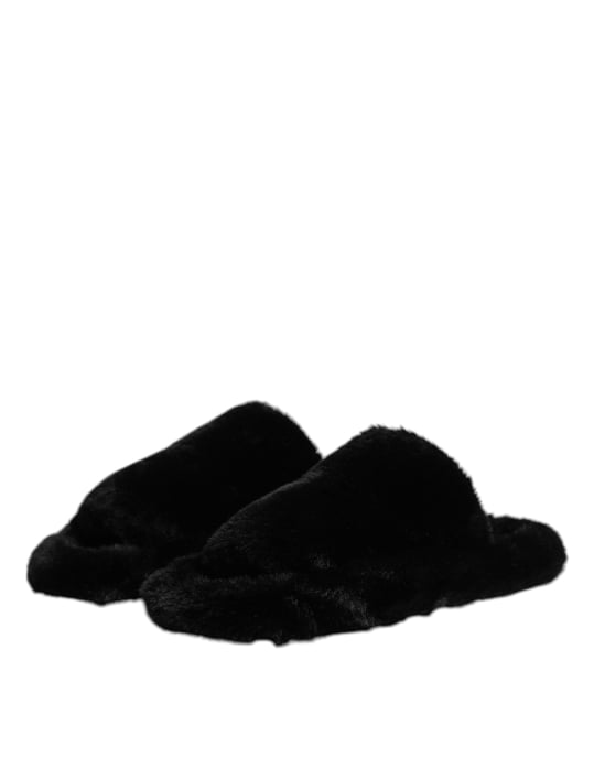 Dolce & Gabbana Svarta Polyester Sammet Sandaler Slipper Skor - Image 4