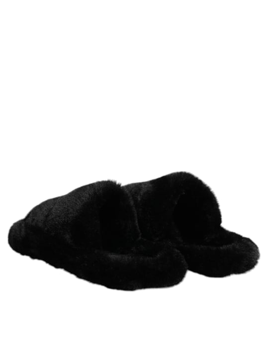 Dolce & Gabbana Svarta Polyester Sammet Sandaler Slipper Skor - Image 5