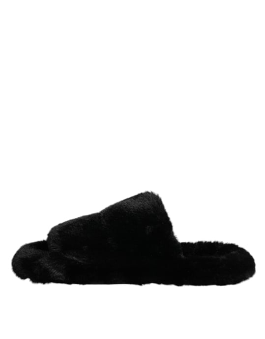 Dolce & Gabbana Svarta Polyester Sammet Sandaler Slipper Skor - Image 6