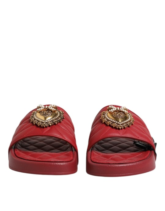 Dolce & Gabbana Röda Devotion Matelassé Lädertofflor - Image 2