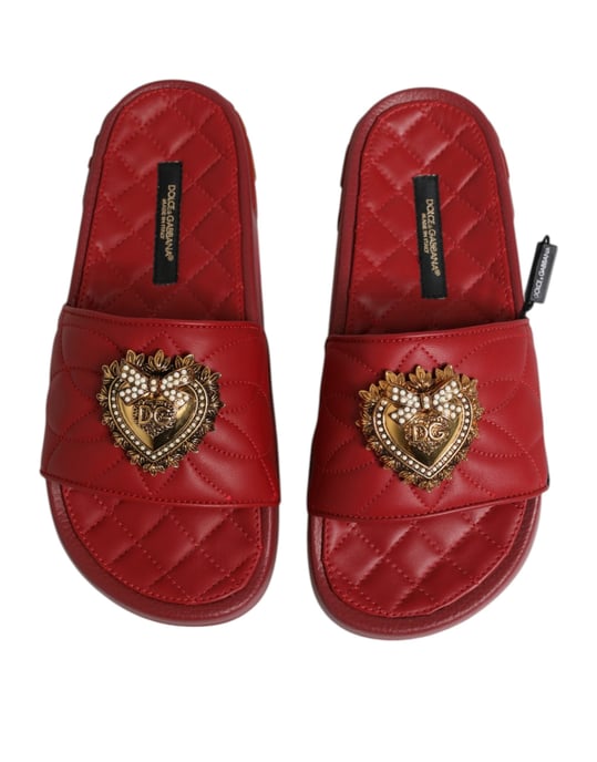 Dolce & Gabbana Röda Devotion Matelassé Lädertofflor - Image 3