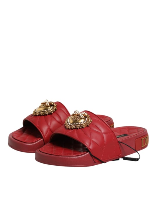 Dolce & Gabbana Röda Devotion Matelassé Lädertofflor - Image 4