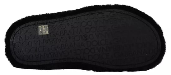 Dolce & Gabbana Black Polyester Faux Fur Mens Flats Sandals Shoes - Image 4