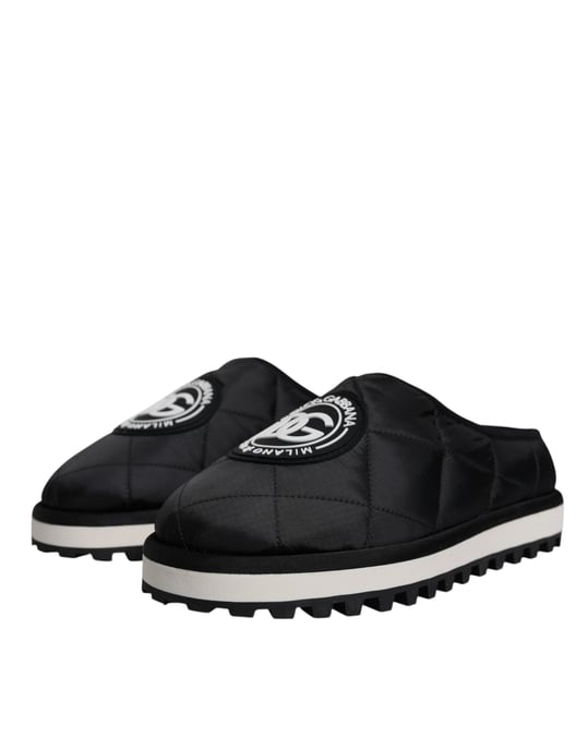 Dolce & Gabbana Svart Nylon Vadderade Logotyp Patch Sandaler Flip-Flops Skor - Image 1