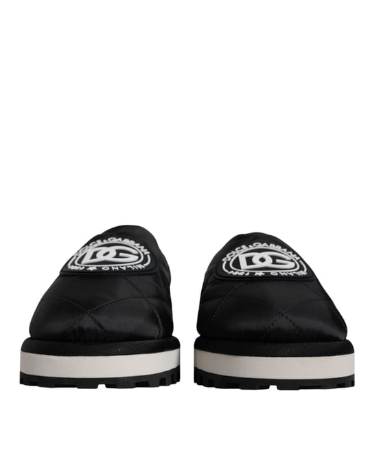 Dolce & Gabbana Zwarte Nylon Gequiltte Logo Patcher Sandalen Slides Schoenen - Image 2