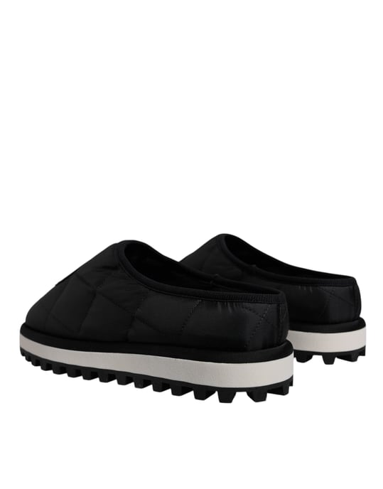 Dolce & Gabbana Zwarte Nylon Gequiltte Logo Patcher Sandalen Slides Schoenen - Image 4