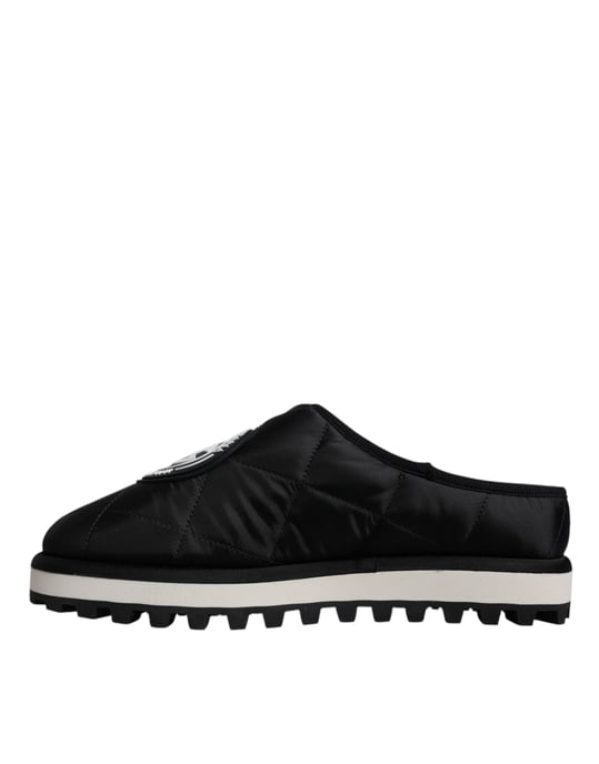 Dolce & Gabbana Zwarte Nylon Gequiltte Logo Patcher Sandalen Slides Schoenen - Image 5