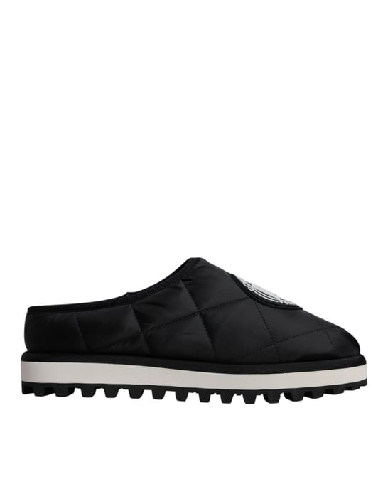 Dolce & Gabbana Zwarte Nylon Gequiltte Logo Patcher Sandalen Slides Schoenen - Image 6