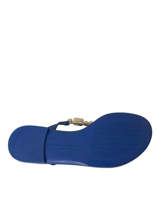 Dolce & Gabbana Blå Kristall Nappa Skinn Strandskor - Image 6