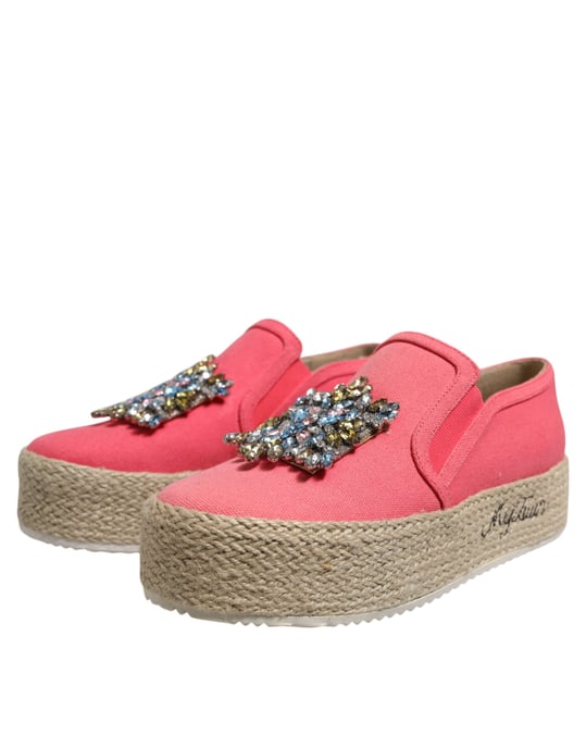 Twinset Roze Canvas Kristal Versierde Instappers - Image 3