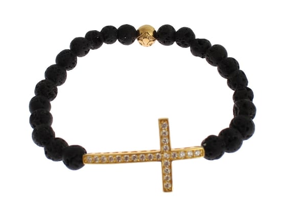Nialaya Lavasteen Goud Helder CZ Kruis 925 Zilveren Armband - Image 2