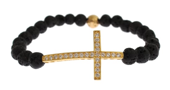 Nialaya Lavasteen Goud Helder CZ Kruis 925 Zilveren Armband - Image 3