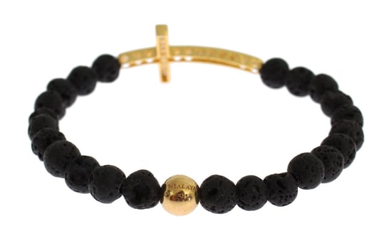 Nialaya Lavasteen Goud Helder CZ Kruis 925 Zilveren Armband - Image 4