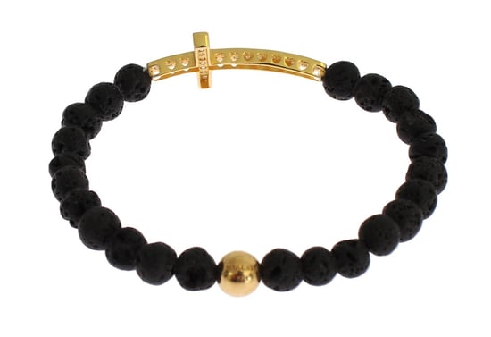 Nialaya Lavasteen Goud Helder CZ Kruis 925 Zilveren Armband - Image 5