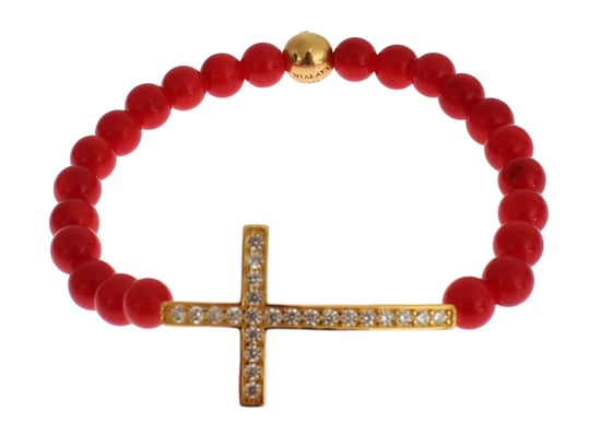 Nialaya Rode Koraal Gouden CZ Kruis 925 Zilveren Armband - Image 2