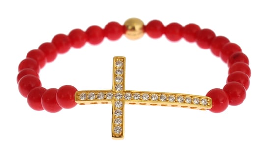 Nialaya Rode Koraal Gouden CZ Kruis 925 Zilveren Armband - Image 3