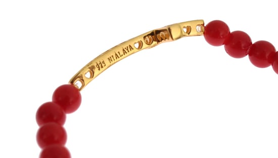 Nialaya Rode Koraal Gouden CZ Kruis 925 Zilveren Armband - Image 4