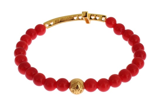 Nialaya Rode Koraal Gouden CZ Kruis 925 Zilveren Armband - Image 5