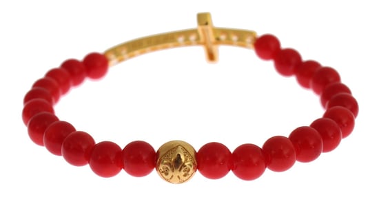 Nialaya Rode Koraal Gouden CZ Kruis 925 Zilveren Armband - Image 6