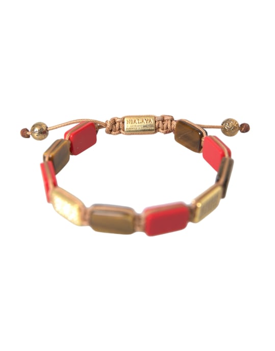Nialaya CZ Tiger Eye Röd Korall 925 Silver Herrarmband - Image 3