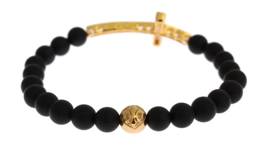 Nialaya Matte Onyx Steen Gouden CZ Kruis 925 Zilveren Armband - Image 5