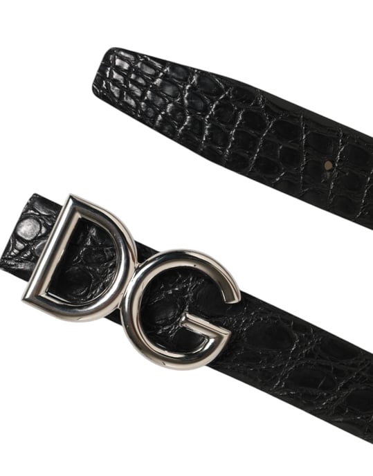Dolce & Gabbana Svart Exotisk Läder DG Logobälte med Spänne - Image 5
