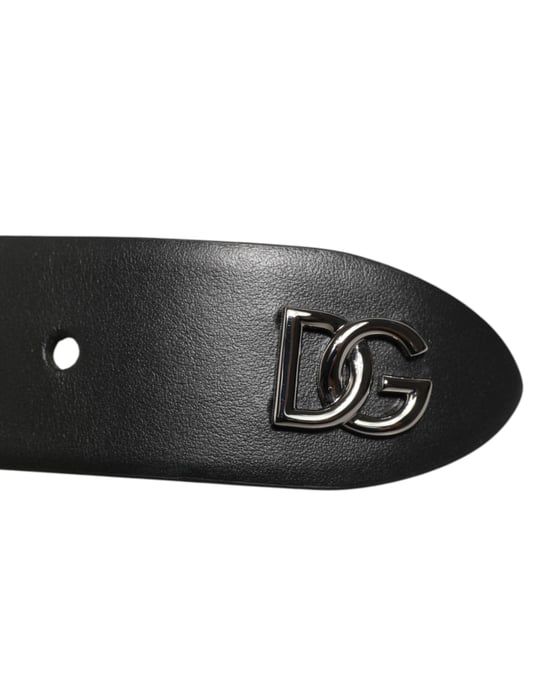 Dolce & Gabbana Black Calf Leather Studded Silver Buckle Belt - Image 4