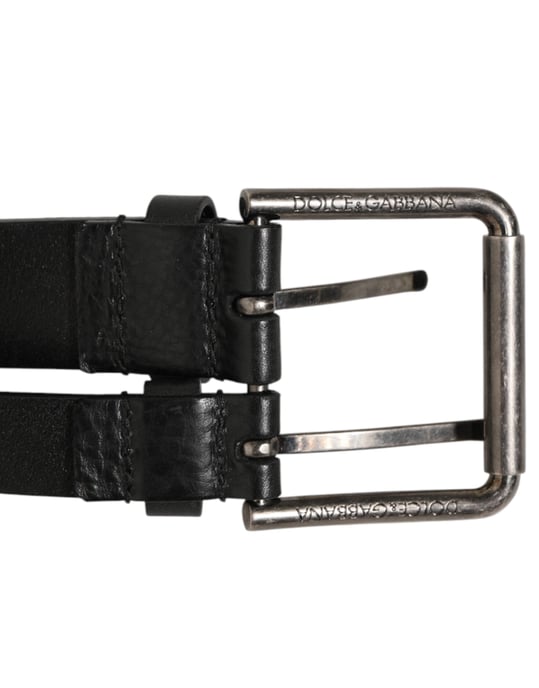 Dolce & Gabbana Svart Dubbelrem Skinnbälte med Silverspänne - Image 3
