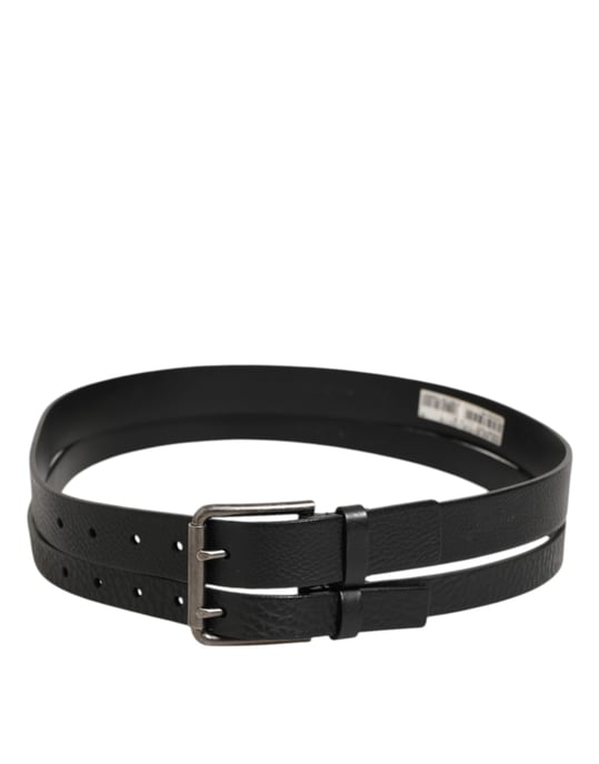 Dolce & Gabbana Svart Dubbelrem Skinnbälte med Silverspänne - Image 6