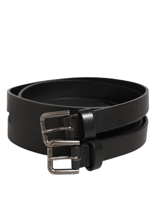Dolce & Gabbana Zwarte Dubbele Band Leer Riem met Zilveren Gesp - Image 2