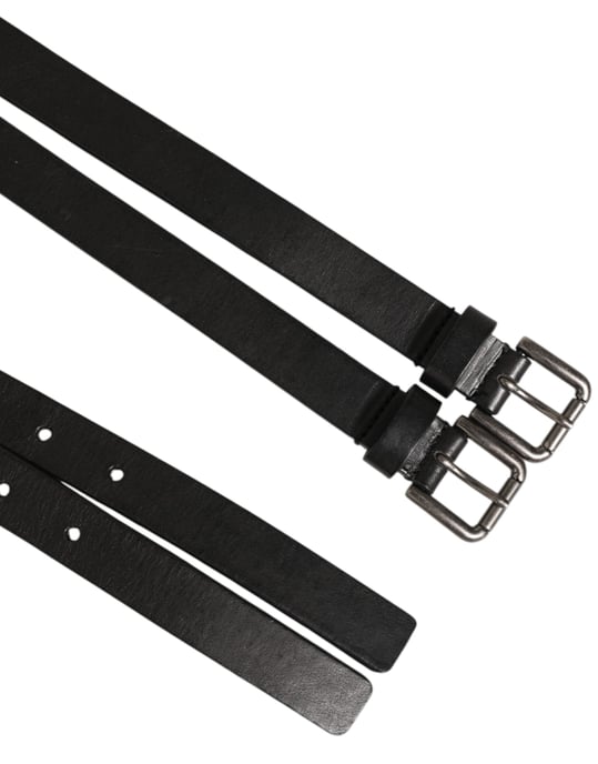 Dolce & Gabbana Zwarte Dubbele Band Leer Riem met Zilveren Gesp - Image 3