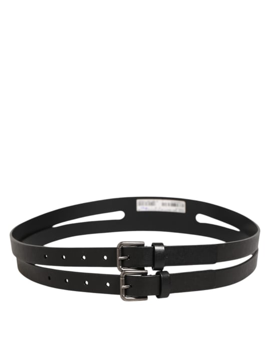 Dolce & Gabbana Zwarte Dubbele Band Leer Riem met Zilveren Gesp - Image 4