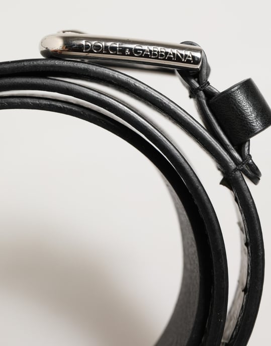 Dolce & Gabbana Zwarte Leren Klassieke Metalen Logo Gespriem Belt - Image 3
