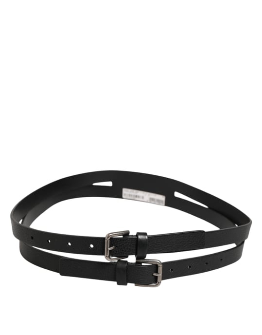 Dolce & Gabbana Zwarte Dubbele Band Leren Gouden Gesp Riem - Image 4