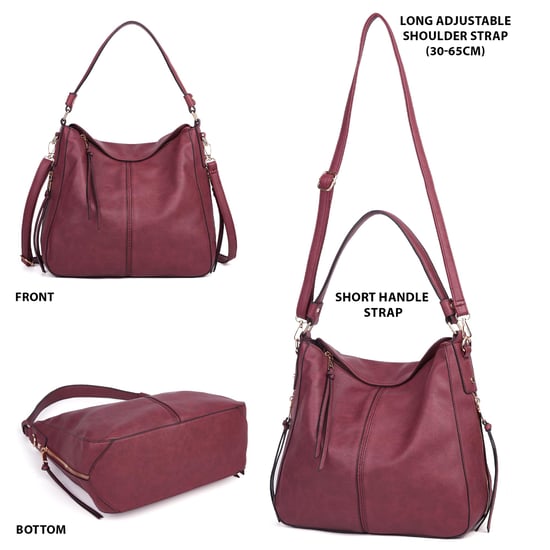 Women's Hobo Shoulder Bag in Burgundy - Image 2