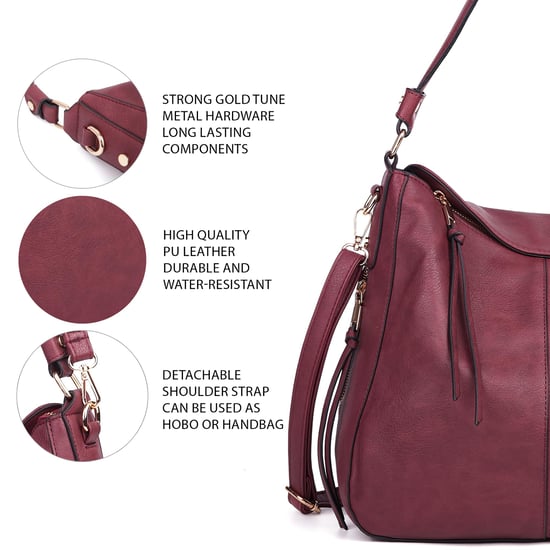Women's Hobo Shoulder Bag in Burgundy - Image 3