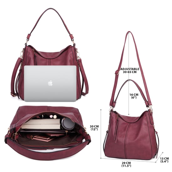 Women's Hobo Shoulder Bag in Burgundy - Image 4