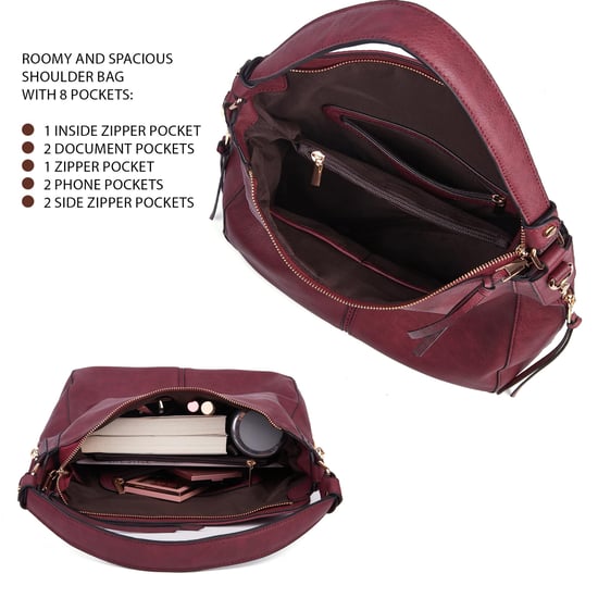Women's Hobo Shoulder Bag in Burgundy - Image 5