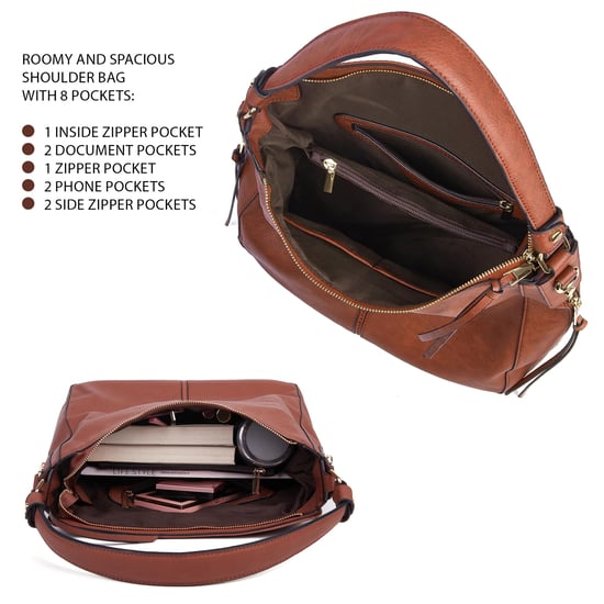 Women's Hobo Shoulder Bag in Dark Brown - Image 4