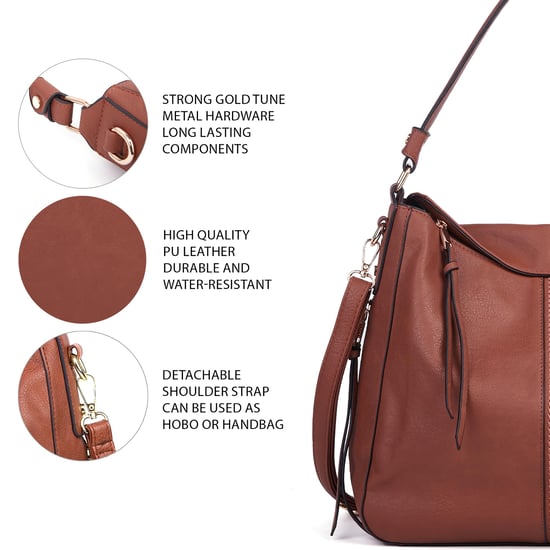 Women's Hobo Shoulder Bag in Dark Brown - Image 5