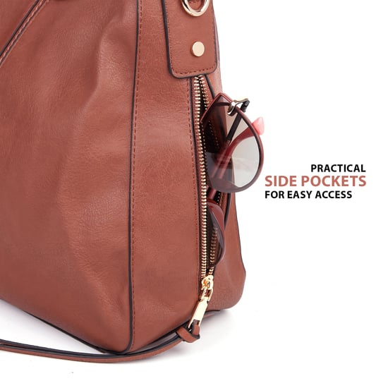 Women's Hobo Shoulder Bag in Dark Brown - Image 6