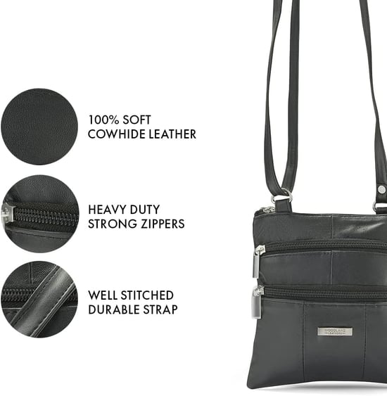Women's Real Leather Crossbody Bag in Black - Image 4