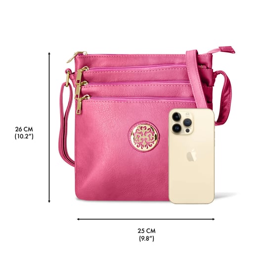 Multi Zipper Cross Body Bag For Women in Pink - Image 4