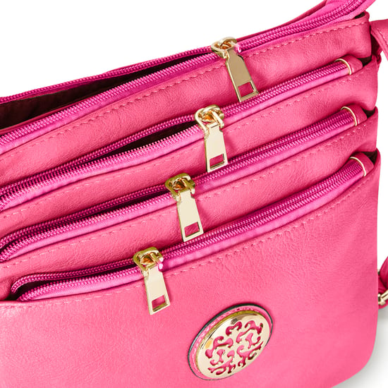 Multi Zipper Cross Body Bag For Women in Pink - Image 6