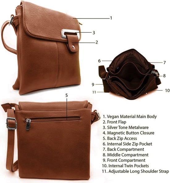 Women's Crossbody Bag Messenger Shoulder Bag in Brown - Image 3