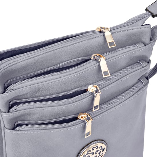 Multi Zipper Cross Body Bag For Women in Light Grey - Image 4
