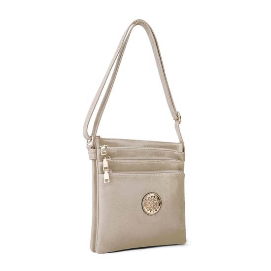 Multi Zipper Cross Body Bag For Women in Beige - Image 3