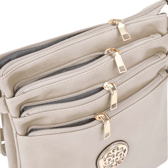 Multi Zipper Cross Body Bag For Women in Beige - Image 4