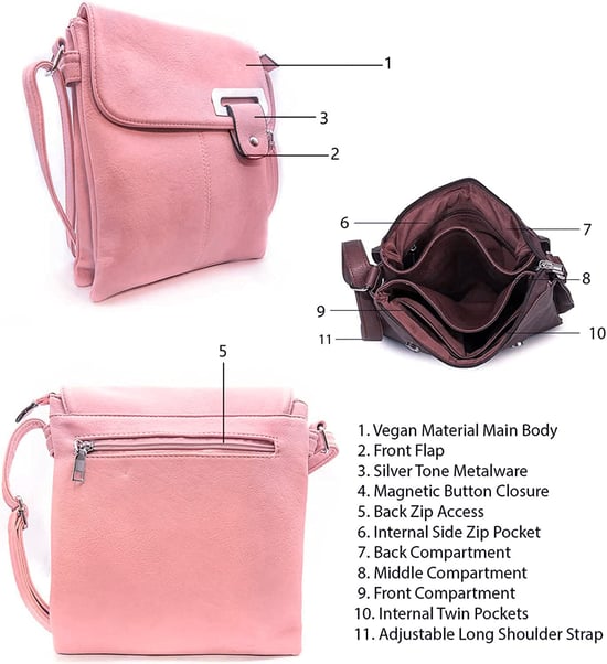 Women's Crossbody Bag Messenger Shoulder Bag in Dusty Pink - Image 4