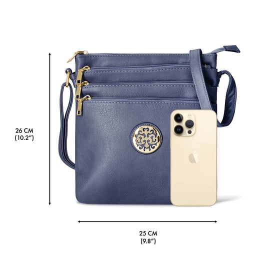 Multi Zipper Cross Body Bag For Women in Navy - Image 3
